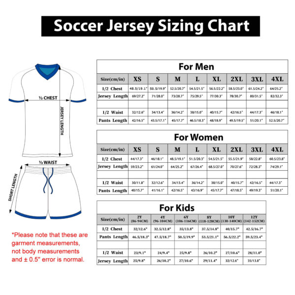 Custom Team Soccer Jerseys Size Chart