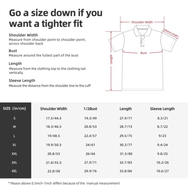 Custom Logo Polo Shirts-Size Chart