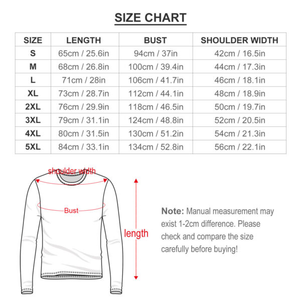 Custom Long Sleeve T Shirts Size Chart