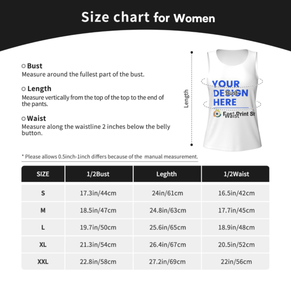 Custom Sleeveless T Shirts Size Chart for Women