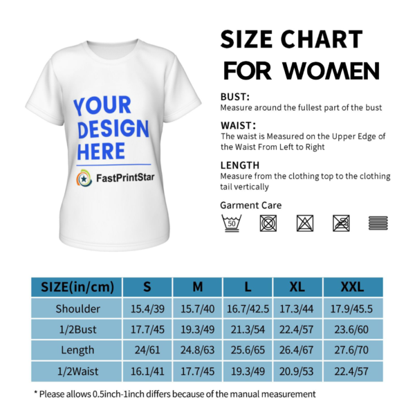 Custom T-shirts Size Chart for Women