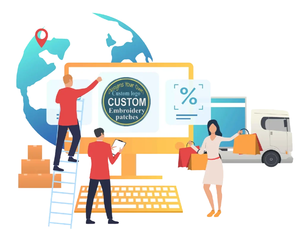 illustration of workers making embroidery patches