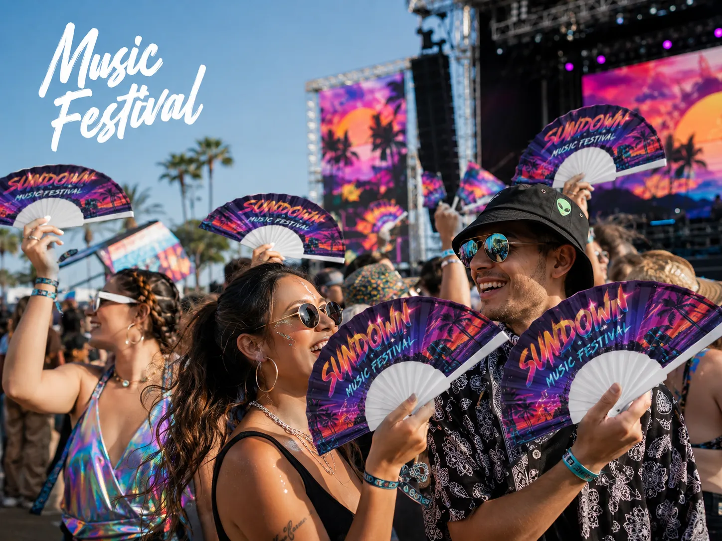 Custom Festival Hand Fans Show Logo