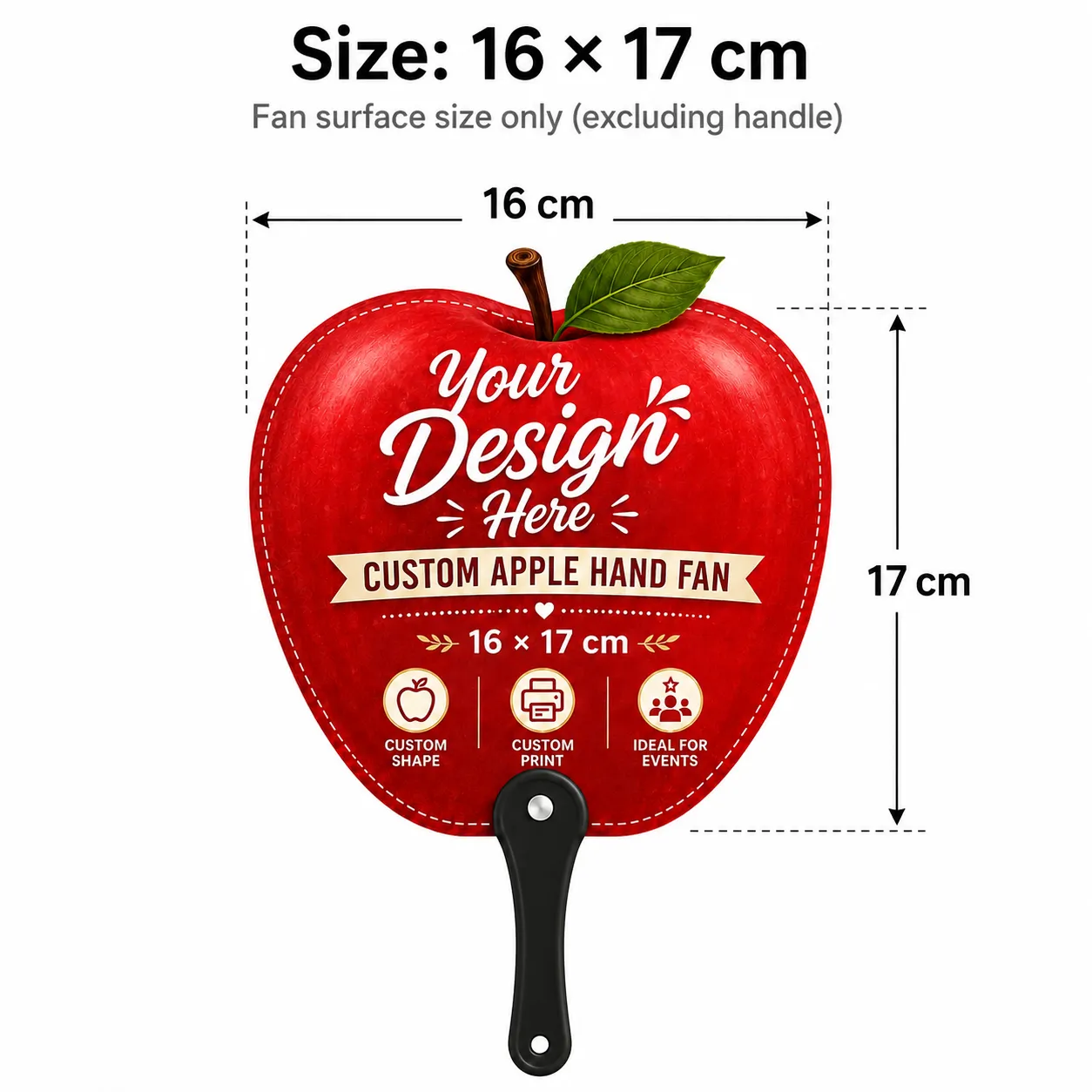Custom Apple Hand Fans Size