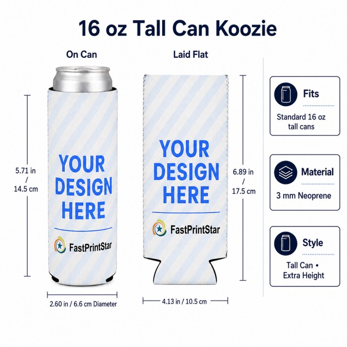 Custom 16oz tall can koozies Size