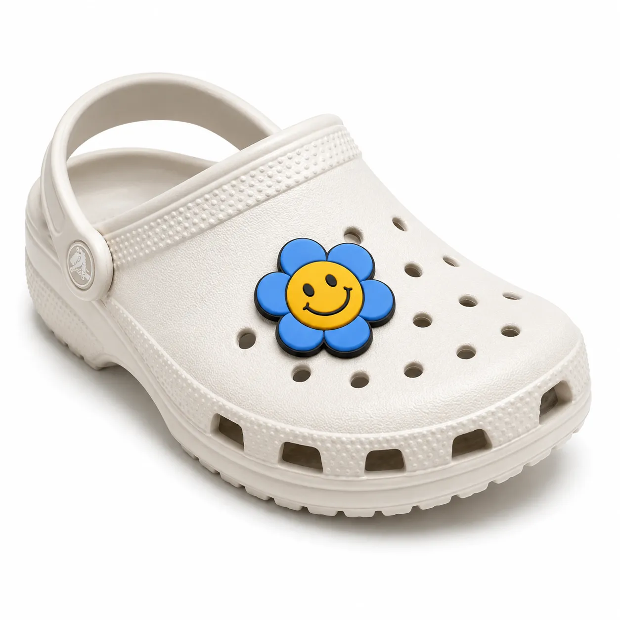 White Crocs with custom 2D shoe charm